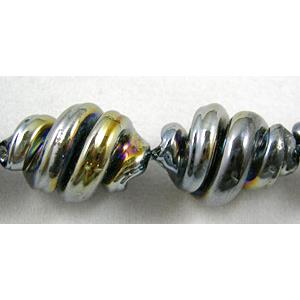 Black Handmade Plated with Color Twist Lampwork Beads, 12mm dia,20mm length,hole:1.5mm,20pcs per st