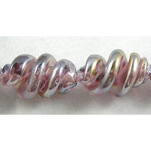 Purple Handmade Plated with Color Twist Lampwork Beads, 12mm dia,20mm length,hole:1.5mm,20pcs per st