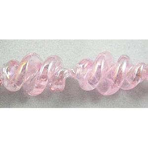 Pink Handmade Plated with Color Twist Lampwork Beads, 12mm dia,20mm length,hole:1.5mm,20pcs per st