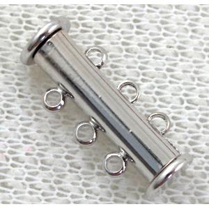 platinum plated 3-strand slide lock magnetic clasps, 19mm length, 3 row hole