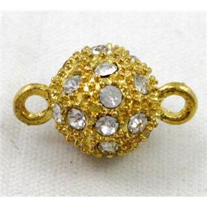 Magnetic alloy clasp paved rhinestone, approx 10mm dia
