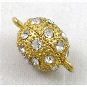 Magnetic alloy Clasp, round paved rhinestone, approx 12mm dia