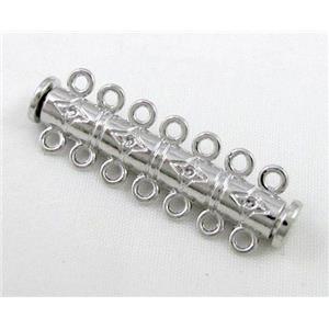 Magnetic alloy Clasp, round paved rhinestone, approx 13x45mm, 7 hole per tier