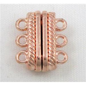 Magnetic alloy connector clasp, red copper, approx 14x18mm, 3 hole per tier