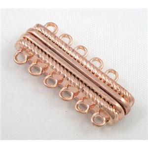 Magnetic alloy connector clasp, red copper, approx 14x33mm, 6 hole per tier