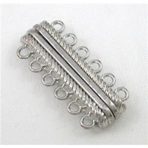 Magnetic alloy connector clasp, platinum plated, approx 14x33mm, 6 hole per tier