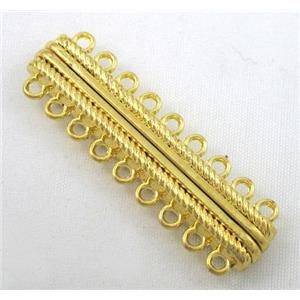 Magnetic alloy connector clasp, gold plated, approx 14x45mm, 9 hole per tier