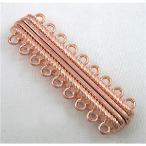 Magnetic alloy connector clasp, red copper, approx 14x45mm, 9 hole per tier