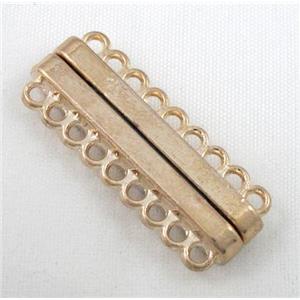 Magnetic alloy connector clasp, gold plated, approx 14x33mm, 9 hole per tier