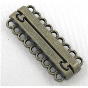 Magnetic alloy connector clasp, antique bronze, approx 14x33mm, 9 hole per tier