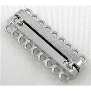 Magnetic alloy connector clasp, platinum plated, approx 14x33mm, 9 hole per tier