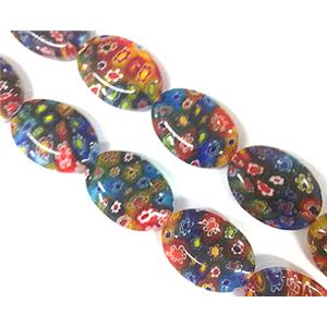 Millefiori glass bead, oval, mixed, 16x22mm, 18pcs per st