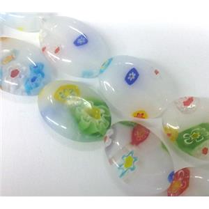 Millefiori glass bead, flat-oval, mixed, 13x18mm, 22pcs per st