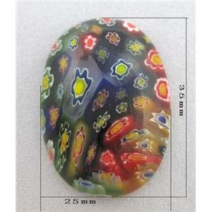 Murano Millefiori Glass Cabochon, oval, multi-flower, flat-back, 25x35mm