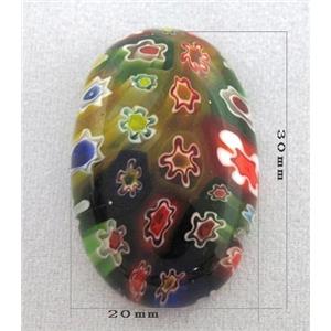 Murano Millefiori Glass Cabochon, oval, multi-flower, flat-back, 20x30mm
