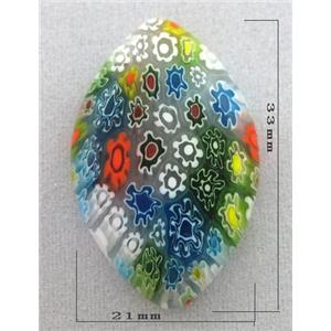 Cabochon, glass bead, Millefiori, multi-flower, flat-back, 21x33mm