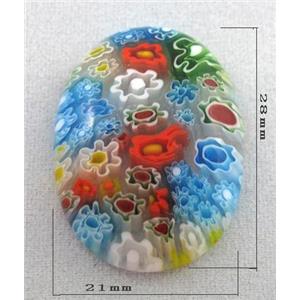 oval Cabochon, Millefiori glass beads, multi-flower, flat-back, 21x28mm