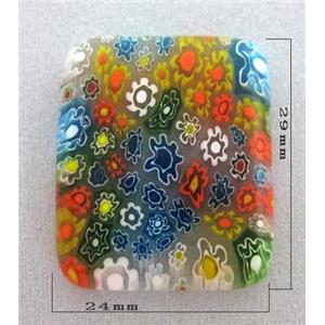 rectangle, Cabochon, Millefiori glass bead, multi-flower, flat-back, 29x24mm