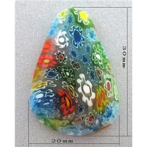 teardrop Cabochon, glass bead, Millefiori, multi-flower, flat-back, 20x30mm