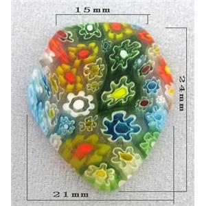 Cabochon, Millefiori glass bead, multi-flower, flat-back, 15-21x24mm