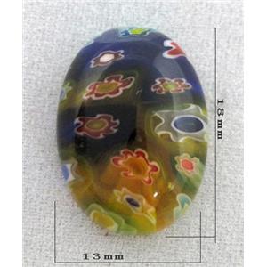 oval Cabochon, Millefiori glass bead, multi-flower, flat-back, 13x18mm