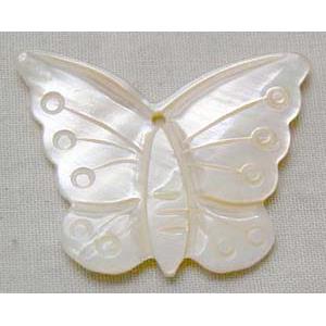 Mother of Pearl pendant, butterfly, white, 30mm wide, 25mm high