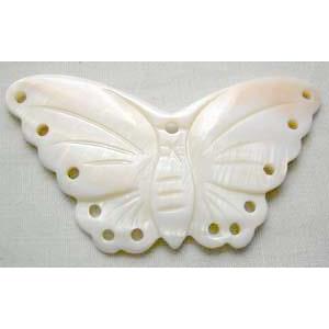 Mother of Pearl pendant, butterfly, white, 55mm wide, 30mm high