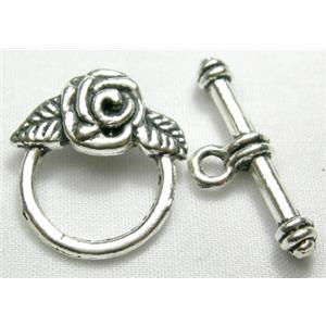 Tibetan Silver toggle clasps non-nickel, ring:15mm dia, stick:24mm length
