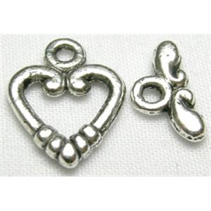 Tibetan Silver toggle clasps non-nickel, heart:11mm wide, stick:11mm length