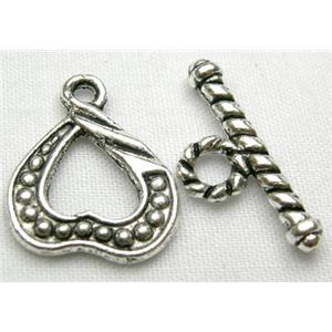 Tibetan Silver toggle clasps non-nickel, heart:13mm wide, stick:18mm length