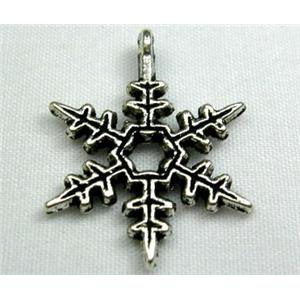 Tibetan Style Zinc Snowflake Antique Silver, 21mm diameter