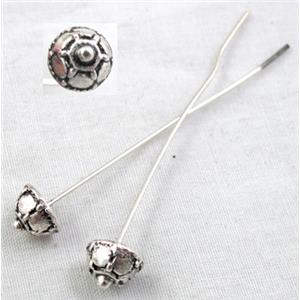 Decorative Head Pin, Tibetan Silver Non-Nickel, 53mm length, pinhead:7.5mm dia