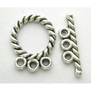 Tibetan Silver Toggle Clasps Non-Nickel, ring:12.5mm dia,stick:18mm length