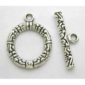 Tibetan Silver Toggle Clasps Non-Nickel, 17x22mm, stick:22mm length