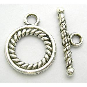 Tibetan Silver Toggle Clasps Non-Nickel, 16.5mm dia,stick:23mm length