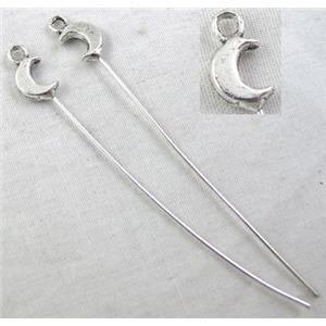 Fancy Pin Charm, Tibetan Silver Non-Nickel, 60mm length, pinhead:6x11mm