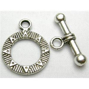 Tibetan Silver toggle clasps non-nickel, ring:14mm dia, stick:19mm length