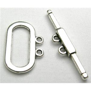 Tibetan Silver toggle clasps non-nickel for Two Strands, rectangle:21x11mm, stick:32mm length