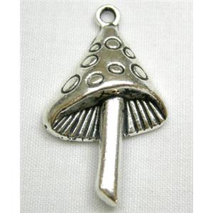 Tibetan Style Zinc Mushroom Pendant Antique Silver, 18mm wide, 30mm length