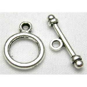 Tibetan Silver toggle clasps non-nickel, ring:9mm dia, stick:15mm length