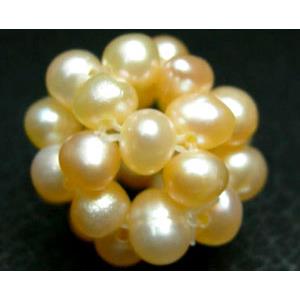 freshwater pearl bead ball, cluster, pink, 14mm ball, 4mm beads