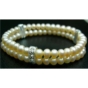 Elastic Pink Freshwater Pearl Bracelet, braelet: 6cm dia,  pearl beads: 5~6mm