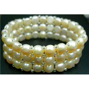 Elastic Pink Freshwater Pearl Bracelet, bracelet: 5.5cm dia,  pearl beads: 7-8mm