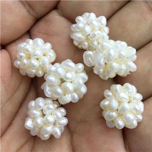 Natural Pearl cluster beads ball white, approx 14mm