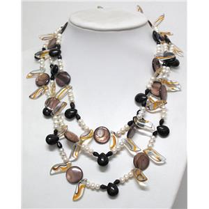 fashion freshwater Pearl Necklace with glass, shell bead, 160cm (64  inch) length