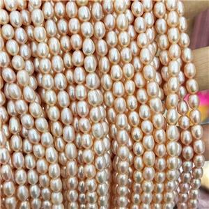 Pink Waterfresh Pearl Rice Beads A-Grade, approx 4.5-5mm