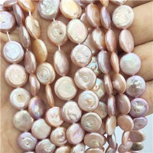 Natural Freshwater Pearl Circle Beads Pink, approx 10-11mm