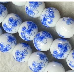 round blue and white porcelain bead, 8mm dia, approx 50pcs per st
