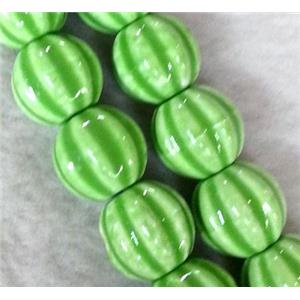Porcelain pumpkin beads, green, approx 12mm dia