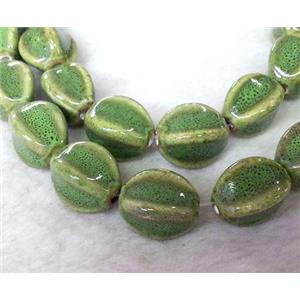 Green Painted Oriental Porcelain Carambole Beads, approx 11x17mm